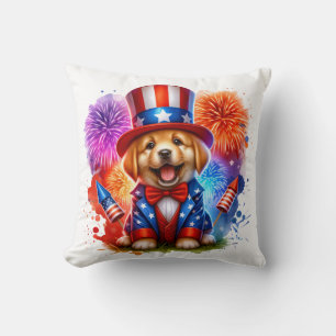 Niedliches Patriotic Uncle Sam Puppy Fireworks Kissen