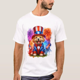 Niedliches Patriotic Uncle Sam Puppy Fireworks T-Shirt