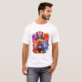 Niedliches Patriotic Uncle Sam Puppy Fireworks T-Shirt (Vorne ganz)