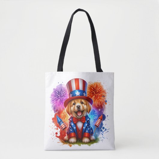 Niedliches Patriotic Uncle Sam Puppy Fireworks Tasche (Vorderseite)
