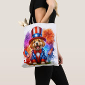 Niedliches Patriotic Uncle Sam Puppy Fireworks Tasche (Von Nahem)