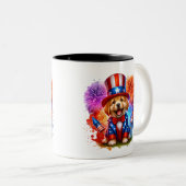 Niedliches Patriotic Uncle Sam Puppy Fireworks Zweifarbige Tasse (VorderseiteRechts)