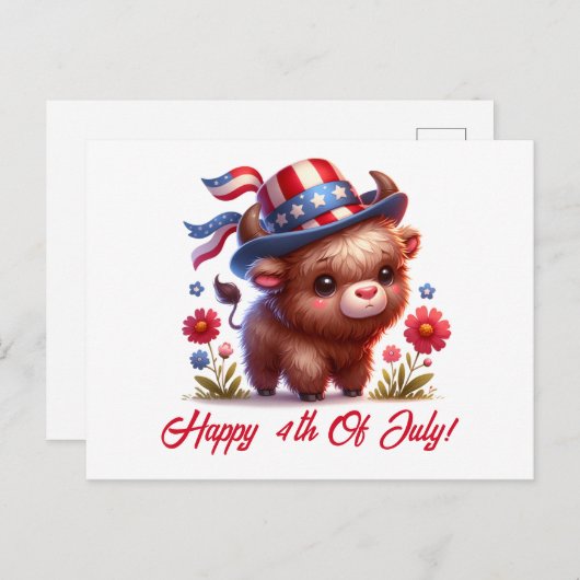 Niedliches Patriotisches Buffalo-Forth vom Juli Postkarte (Vorne/Hinten)