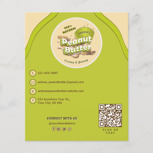 Niedliches Peanut-Butter-Logo und QR-Code Gelb grü Flyer (Vorne)