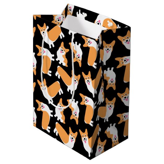 Niedliches Pembroke Walisisches Corgi-Muster Mittlere Geschenktüte (Rückseite Schrägansicht)