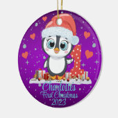 Niedliches Penguin Baby's First Christmas Lila Keramik Ornament (Links)