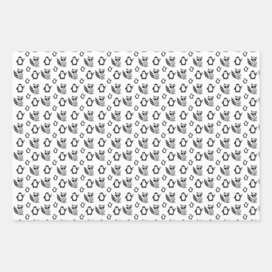 Niedliches Penguin Racoon Buddies Baby-Geschenk Geschenkpapier Set (Vorderseite)