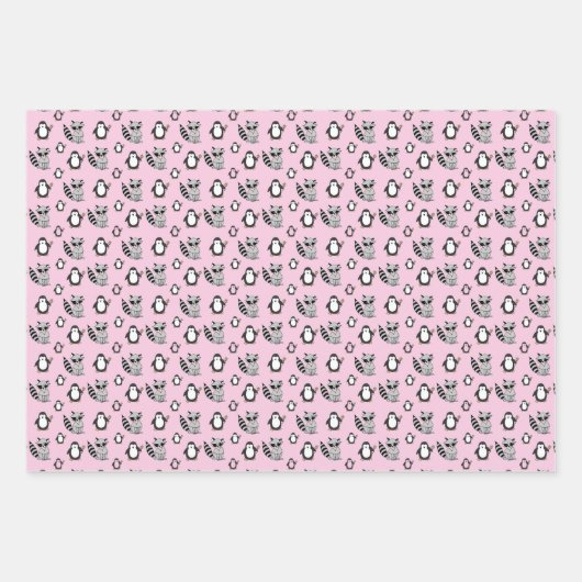 Niedliches Penguin Racoon Buddies Baby-Geschenk Geschenkpapier Set (Vorderseite 3)