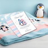 Niedliches Penguin Winter Animal Gender Reveal Par Dankeskarte