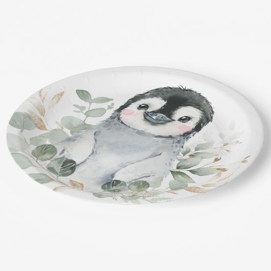 Niedliches Penguin Winter Onederland Grüne Gold Pa Pappteller (Schrägansicht)