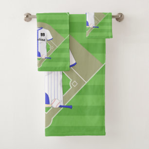 Niedliches Personalisiertes Baseball-Blau Badhandtuch Set