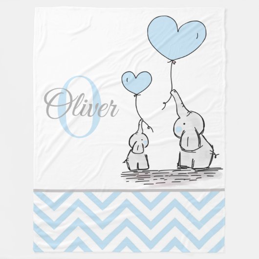 Niedliches Personalisiertes Blue Gray Elephant Zic Fleecedecke (Vorderseite)