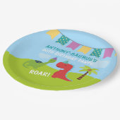 Niedliches Personalisiertes Dinosaurier-Party Pappteller (Schrägansicht)