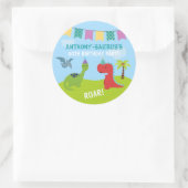 Niedliches Personalisiertes Dinosaurier-Party Runder Aufkleber (Tasche)