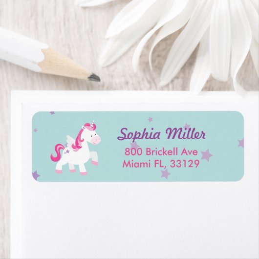 Niedliches Personalisiertes Einhorn-Adressetikett (Insitu)