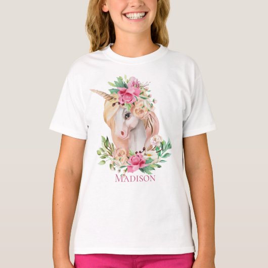 Niedliches Personalisiertes Einhorn T-Shirt (Vorderseite)