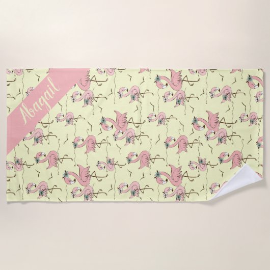 Niedliches Personalisiertes Flamingos Badetuch (Vorderseite)