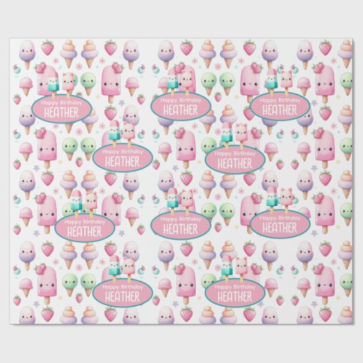 Niedliches Personalisiertes IcePop Sommer Geburtst Geschenkpapier (Flach)