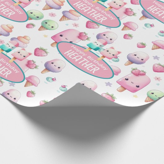 Niedliches Personalisiertes IcePop Sommer Geburtst Geschenkpapier (Ecke)
