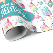 Niedliches Personalisiertes IcePop Sommer Geburtst Geschenkpapier (Rolleneckpunkt)