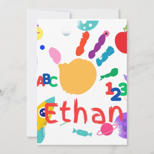 Niedliches Personalisiertes Kid's ABC Handfarbe 12 Einladung (Vorderseite)