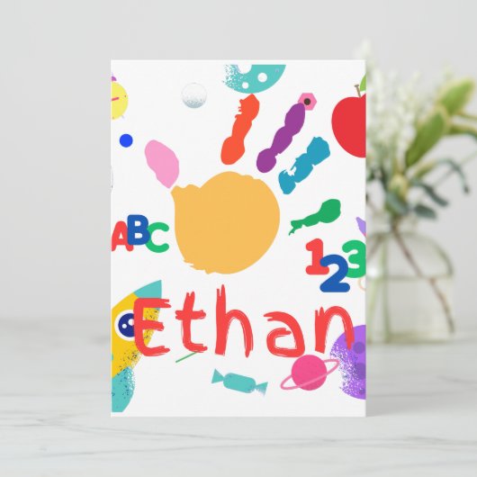 Niedliches Personalisiertes Kid's ABC Handfarbe 12 Einladung (Stehend Vorderseite)