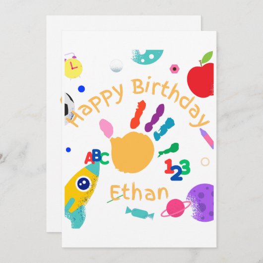 Niedliches Personalisiertes Kid's ABC Handfarbe 12 Einladung (Vorne/Hinten)