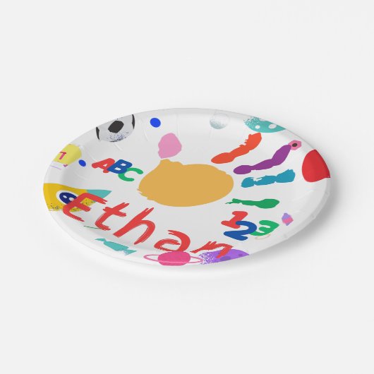 Niedliches Personalisiertes Kid's ABC Handfarbe 12 Pappteller (Schrägansicht)