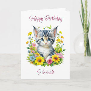 Niedliches Personalisiertes Kitten bei Blume Gebur Karte