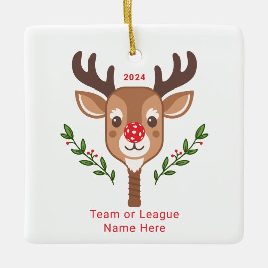 Niedliches Personalisiertes Rentier Pickleball Orn Keramikornament (Vorderseite)