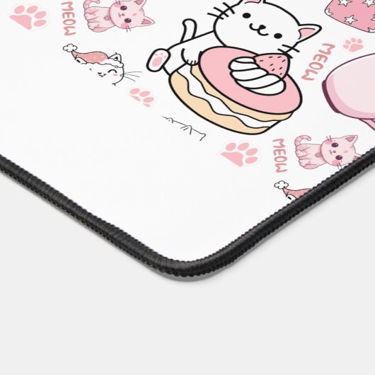 Niedliches Personalisiertes Rosa und Weiße Katze Schreibtischunterlage (Ecke)