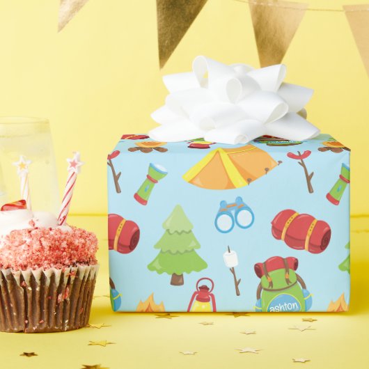Niedliches Personalisiertes Sommercamp-Muster Geschenkpapier (Geburtstagsparty)