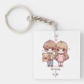 Niedliches Personalisiertes Teddybärpaar im Chibi- Schlüsselanhänger (Vorderseite)