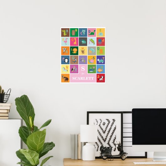 Niedliches Personalisiertes Tier Alphabet Kinder S Poster (Heimbüro)