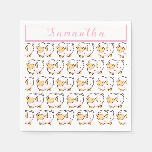 Niedliches Personalisiertes Weißschaf Serviette (Vorderseite)
