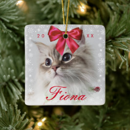 Niedliches Pet-Foto | Snowflake Frame und Ribbon B Keramikornament