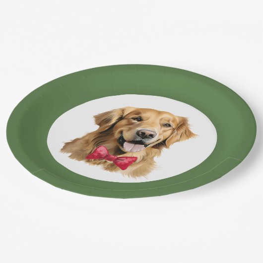 Niedliches Pet Golden Retriever Weihnachtsschild Pappteller (Schrägansicht)