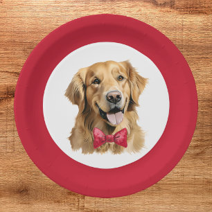 Niedliches Pet Golden Retriever Weihnachtsschild Pappteller