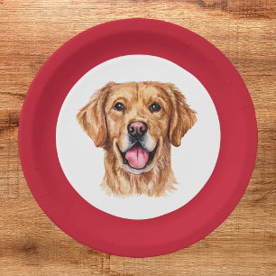 Niedliches Pet Golden Retriever Weihnachtsschild Pappteller