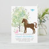 Niedliches Pferd, Bäume, Pferdereiten - Geburtstag Einladung (Stehend Vorderseite)