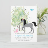 Niedliches Pferd, Bäume, Pferdereiten - Geburtstag Einladung (Stehend Vorderseite)