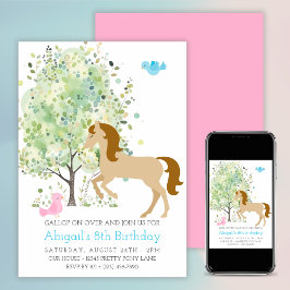 Niedliches Pferd, Bäume, Pferdereiten - Geburtstag Einladung