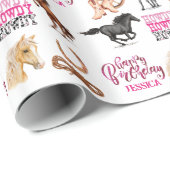 Niedliches Pferd Cowgirl Birthday Geschenkpapier (Rolleneckpunkt)