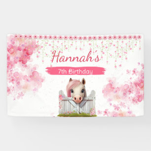 Niedliches Pferd Geburtstag Rosa Blumenrosa Person Banner