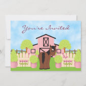 Niedliches Pferd ~ Hübscher Rosa Stall zum Geburts Einladung (Vorderseite)