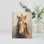 Niedliches Pferd in Krone Postkarte (Stehend Vorderseite)