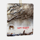 Niedliches Pferd in Weide mit Kardinälen Weihnacht Keramikornament (Rechts)