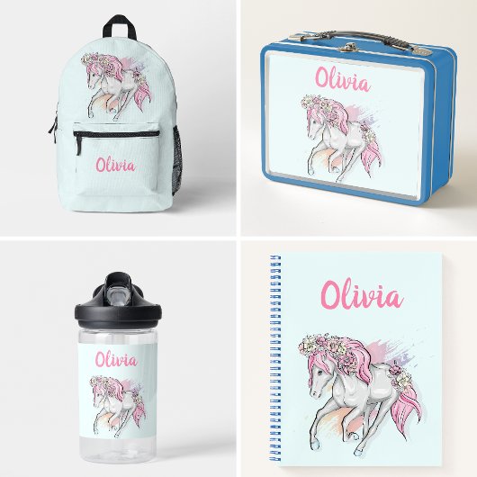 Niedliches Pferd mit Blume Zurück zur Schule Mädch Notizblock