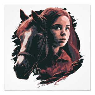 Niedliches Pferd mit Mädchen Design Fotodruck