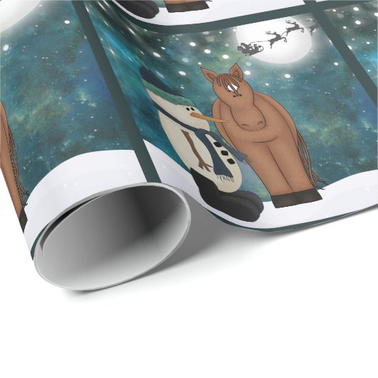 Niedliches Pferd, Schneemann, Weihnachtsmann und R Geschenkpapier (Rolleneckpunkt)